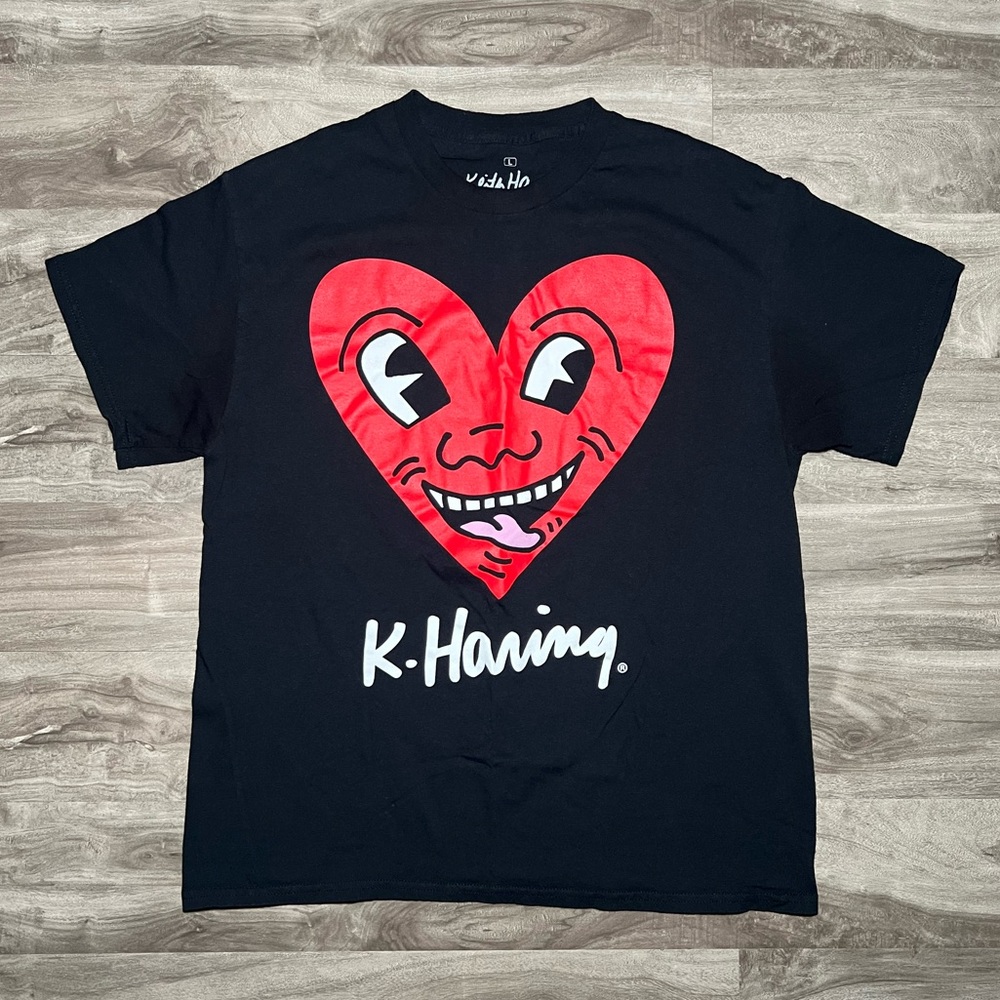 Keith Haring heart t-shirt - black and red